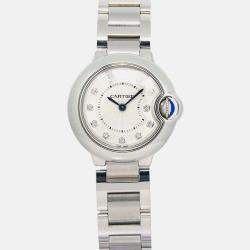 Cartier Ballon Bleu WE902073 Quartz Silver Stainless Steel Diamond Women's Wristwatch 28 mm