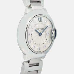 Cartier Ballon Bleu WE902073 Quartz Silver Stainless Steel Diamond Women's Wristwatch 28 mm