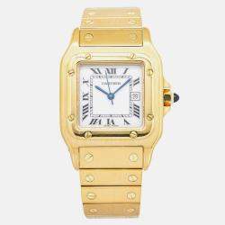Cartier Santos 2960 Automatic White 18k Yellow Gold Women's Wristwatch 29 mm