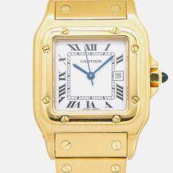 Cartier Santos 2960 Automatic White 18k Yellow Gold Women's Wristwatch 29 mm