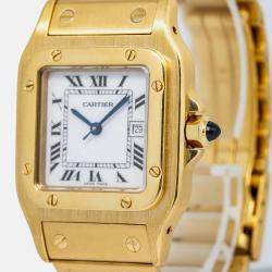 Cartier Santos 2960 Automatic White 18k Yellow Gold Women's Wristwatch 29 mm
