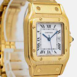 Cartier Santos 2960 Automatic White 18k Yellow Gold Women's Wristwatch 29 mm