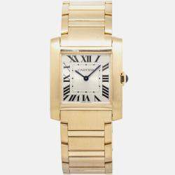 Cartier Tank Francaise WGTA0113 Quartz Silver 18k Yellow Gold Women's Wristwatch 27 mm