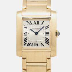Cartier Tank Francaise WGTA0113 Quartz Silver 18k Yellow Gold Women's Wristwatch 27 mm