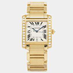 Cartier Tank Francaise W50001R2 Quartz White 18k Yellow Gold Women's Wristwatch 28 mm