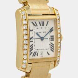 Cartier Tank Francaise W50001R2 Quartz White 18k Yellow Gold Women's Wristwatch 28 mm