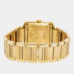 Cartier Tank Francaise W50001R2 Quartz White 18k Yellow Gold Women's Wristwatch 28 mm