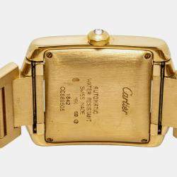 Cartier Tank Francaise W50001R2 Quartz White 18k Yellow Gold Women's Wristwatch 28 mm