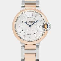 Cartier Ballon Bleu W3BB0007 Automatic Silver 18k Rose Gold Stainless Steel Diamond Women's Wristwatch 36 mm