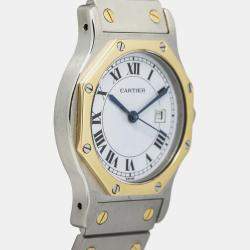 Cartier Santos Octagon Automatic White 18k Yellow Gold Stainless Steel Women's Wristwatch 29 mm