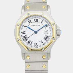 Cartier Santos Octagon Automatic White 18k Yellow Gold Stainless Steel Women's Wristwatch 29 mm