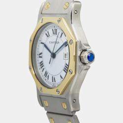 Cartier Santos Octagon Automatic White 18k Yellow Gold Stainless Steel Women's Wristwatch 29 mm