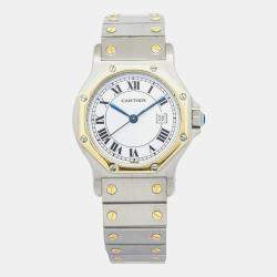 Cartier Santos Octagon Automatic White 18k Yellow Gold Stainless Steel Women's Wristwatch 29 mm