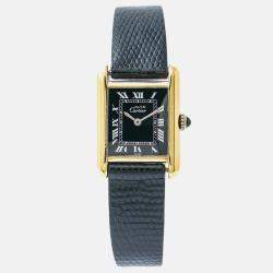 Cartier Tank Quartz Black 18K Yellow Gold Women's Wristwatch 20 mm