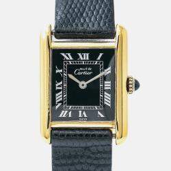 Cartier Tank Quartz Black 18K Yellow Gold Women's Wristwatch 20 mm