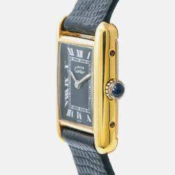 Cartier Tank Quartz Black 18K Yellow Gold Women's Wristwatch 20 mm