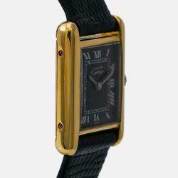 Cartier Tank Quartz Black 18K Yellow Gold Women's Wristwatch 20 mm