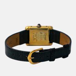 Cartier Tank Quartz Black 18K Yellow Gold Women's Wristwatch 20 mm