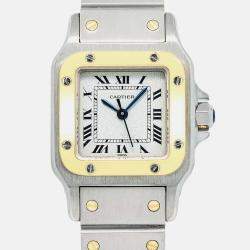 Pre Owned Cartier Santos 1170902 Automatic White 18K Yellow Gold Stainless Steel Women's Wristwatch 24mm