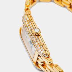 Cartier Tank Allongee W15007K3 Automatic White 18k Yellow Gold Diamond Women's Wristwatch 14x28mm