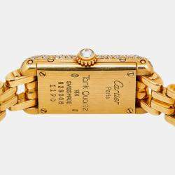 Cartier Tank Allongee W15007K3 Automatic White 18k Yellow Gold Diamond Women's Wristwatch 14x28mm