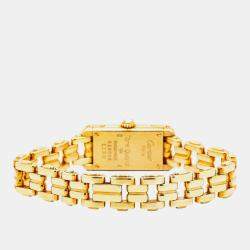 Cartier Tank Allongee W15007K3 Automatic White 18k Yellow Gold Diamond Women's Wristwatch 14x28mm