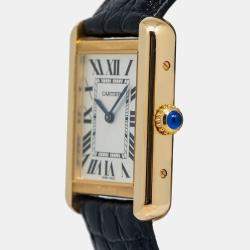 Cartier Tank Solo W5200002 Quartz White 18k Yellow Gold Women's Wristwatch 24 mm