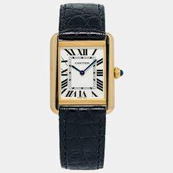 Cartier Tank Solo W5200002 Quartz White 18k Yellow Gold Women's Wristwatch 24 mm