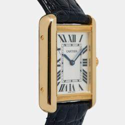 Cartier Tank Solo W5200002 Quartz White 18k Yellow Gold Women's Wristwatch 24 mm