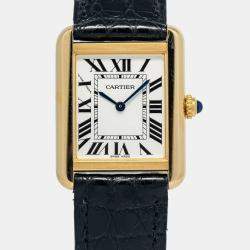 Cartier Tank Solo W5200002 Quartz White 18k Yellow Gold Women's Wristwatch 24 mm