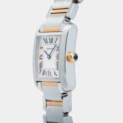 Cartier Tank Francaise W51027Q4 Quartz Pink MOP 18k Rose Gold Stainless Steel Women's Wristwatch 20 mm