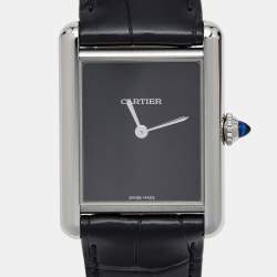 Pre Owned Cartier Black Stainless Steel Alligator Leather Tank Must WSTA0072 Women's Wristwatch 25.5 mm