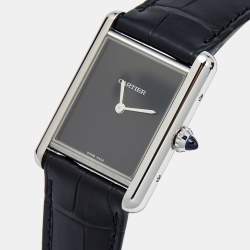 Pre Owned Cartier Black Stainless Steel Alligator Leather Tank Must WSTA0072 Women's Wristwatch 25.5 mm