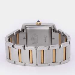 Pre Owned Cartier Silver 18k Yellow Gold Stainless Steel Tank Francaise W51005Q4 Women's Wristwatch 28mm