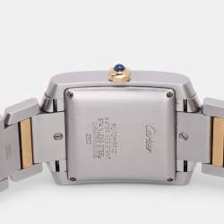 Pre Owned Cartier Silver 18k Yellow Gold Stainless Steel Tank Francaise W51005Q4 Women's Wristwatch 28mm