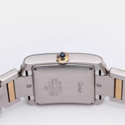 Pre Owned Cartier Silver 18k Yellow Gold Stainless Steel Tank Francaise W51005Q4 Women's Wristwatch 28mm