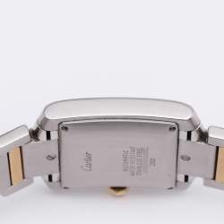Pre Owned Cartier Silver 18k Yellow Gold Stainless Steel Tank Francaise W51005Q4 Women's Wristwatch 28mm
