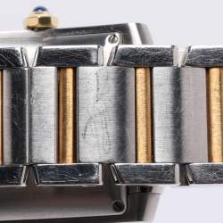 Pre Owned Cartier Silver 18k Yellow Gold Stainless Steel Tank Francaise W51005Q4 Women's Wristwatch 28mm