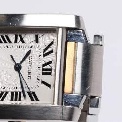 Pre Owned Cartier Silver 18k Yellow Gold Stainless Steel Tank Francaise W51005Q4 Women's Wristwatch 28mm