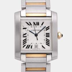 Pre Owned Cartier Silver 18k Yellow Gold Stainless Steel Tank Francaise W51005Q4 Women's Wristwatch 28mm