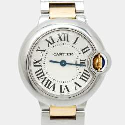 Pre Owned ساعة يد نسائية كارتييه بالون بلو W2BB0010 ستانلس ستيل وذهب أصفر عيار 18 فضية 28 مم