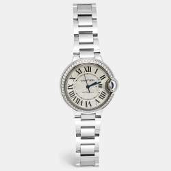 Pre Owned Cartier Ballon Bleu W4BB0016 Silver Dial Diamond Stainless Steel Women's Wristwatch 33 mm