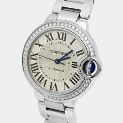 Pre Owned Cartier Ballon Bleu W4BB0016 Silver Dial Diamond Stainless Steel Women's Wristwatch 33 mm