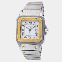Pre Owned Cartier Santos 2961 White 18K Yellow Gold Stainless Steel Women’s Wristwatch 29 mm