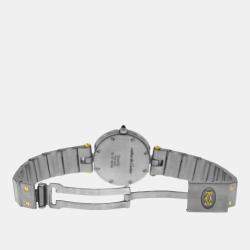 Pre Owned Cartier Santos Ronde 8191 Quartz White 18k Yellow Gold Stainless Steel Women's Wristwatch 27 mm