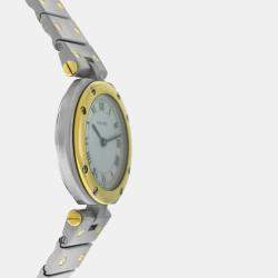 Pre Owned Cartier Santos Ronde 8191 Quartz White 18k Yellow Gold Stainless Steel Women's Wristwatch 27 mm