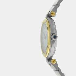 Pre Owned Cartier Santos Ronde 8191 Quartz White 18k Yellow Gold Stainless Steel Women's Wristwatch 27 mm