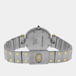 Pre Owned Cartier Santos Ronde 8191 Quartz White 18k Yellow Gold Stainless Steel Women's Wristwatch 27 mm