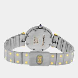 Pre Owned Cartier Santos Ronde 8191 Quartz White 18k Yellow Gold Stainless Steel Women's Wristwatch 27 mm