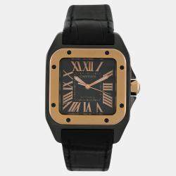 Pre Owned Cartier Santos 100 W2020007 Automatic Black 18 Rose Gold Women's Wristwatch 33mm